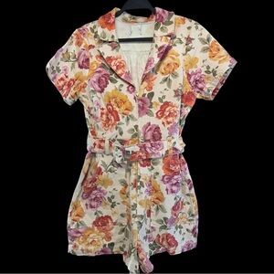 Show Me Your Mumu Outlaw Romper Ivory Hillside Floral Stretch Denim NWOT